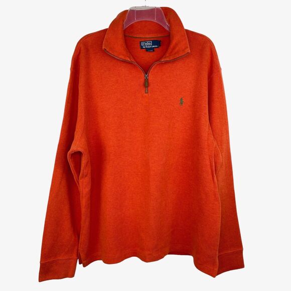 Polo Ralph Lauren Men's Mock Neck 1/4 Zip Sweater Size XL Orange Knit Cotton - Picture 1 of 7